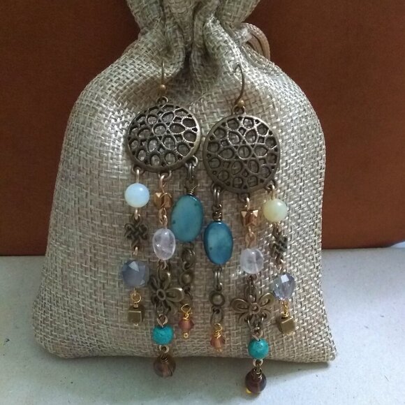 Handmade!!! Extra Long Chandelier Earrings! Loaded w. Beads Crystals Connectors - Picture 3 of 12